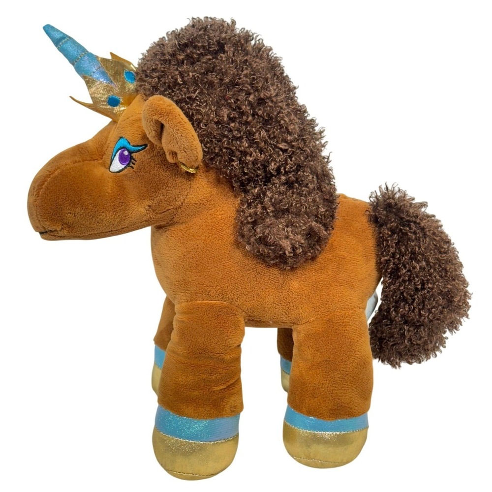 Afro Unicorn Unique Divine Magical Plush Stuffed Animal Toy Brown Blue Gold
